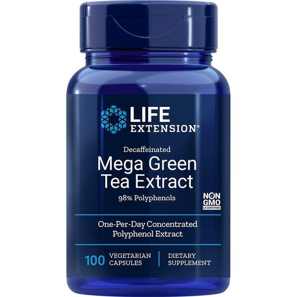 Life Extension Mega Green Tea Extract (98% Polyphenols) Decaffeinated - More Polyphenol EGCG Than the Equivalent of Several Cups of Green Tea -Vegetarian, Non-GMO - 100 Veggi Capsules