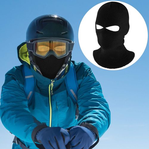 Geyoga Children's Knitted Balaclava with 2 Holes, Winter Knitted Ski Mask, Full Face Cover, black