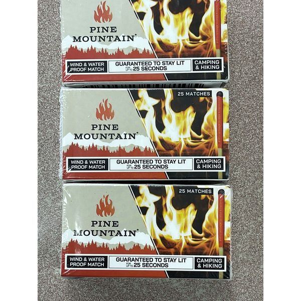Pine Mountain Matches 3 packs of 12 (75 matches)  Windproof  waterproof