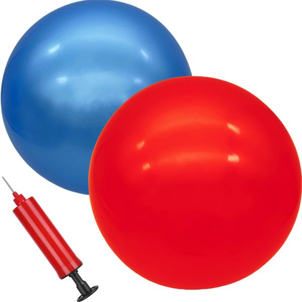 GCQJOQ 2 Pcs 9 Inch Inflatable Bouncy Balls with Hand Air Pump for Indoor Outdoor Play Balls (Red, Blue)