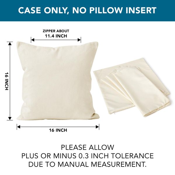 Encasa Homes Throw Pillow Covers 16 x 16 inch - Sublimation Blank Natural 4 pc Pack with Invisible Zipper - Soft Polyester Twill Cushion Cases, suitable for DIY, Digital Printing & Painting