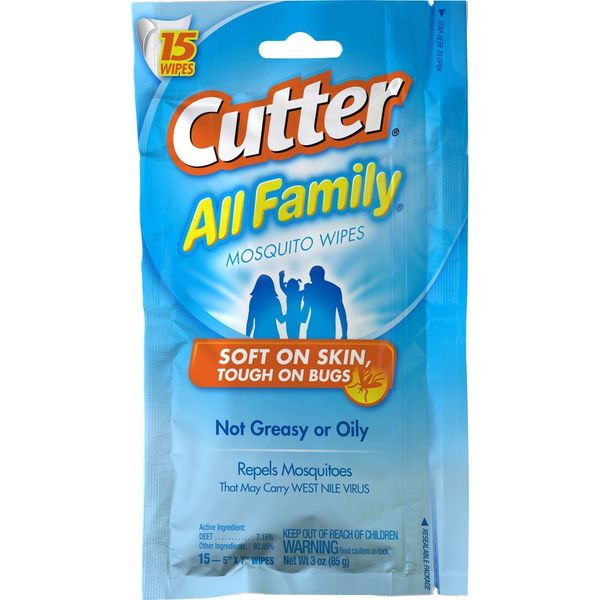 Cutter All Family Mosquito Repellent Wipes, 15 Wipes, (Pack of 3)