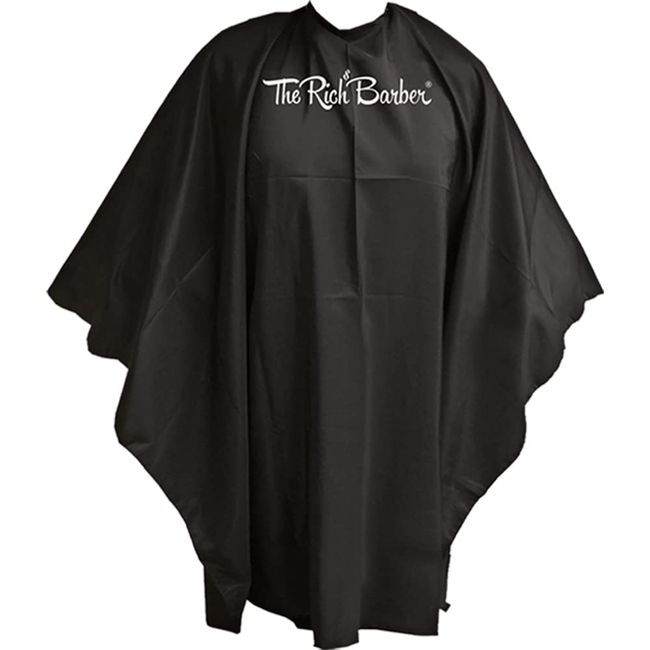 The Rich Barber 360 Barber Cape - Lightweight Professional Hair Cutting Apron - Water Resistant Cloth Haircut Gown - Universal Fit for All Neck Sizes (Black)