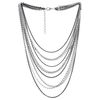 COOLSTEELANDBEYOND Black Silver Waterfall Multi-Strand Long Layered Chains Statement Collar Necklace with Rhinestones
