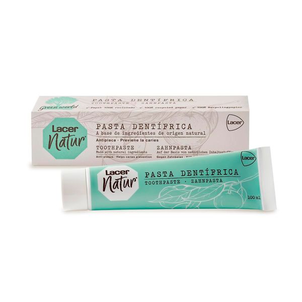 LACER NATUR Toothpaste, 100 ml, Natural Origin, Anti-Caries and Antibacterial, Antiseptic, Antioxidant, with Fluorine, Gluten Free