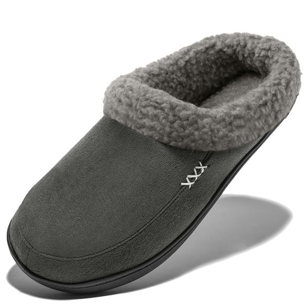 Ranberone Men's Room Shoes, Slippers, Winter, Warm, Anti-Slip, Lightweight, Large Size, Boa Included, Clog, Washable, Fluffy, Cold Protection, Noise Reducing, Indoor/Outdoor Shoes, grey 01