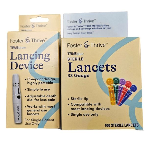 F&T TRUEplus LANCING DEVICE plus 100 STERILE LANCETS 33 Gauge X-Fine COMBO SET