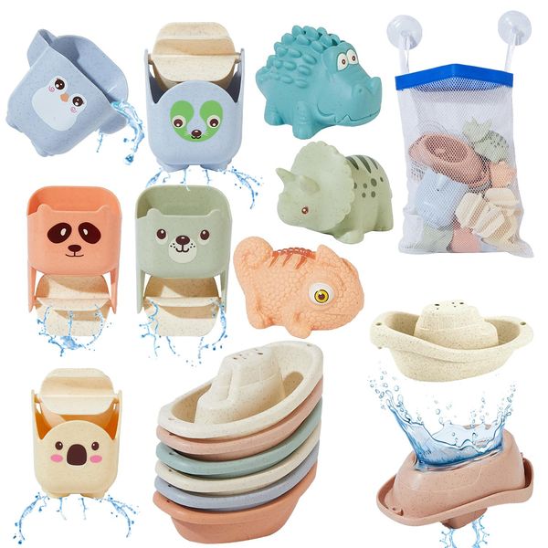 Bath Toys for Kids Ages 1-3, 14 Pack Mold Free Baby Bath Tub Pool Water Table Toys with Floating Boats&Waterfall Bath Cups and No Hole Bath Toys for Toddler Birthday Gift for Preschool Boys/Girls