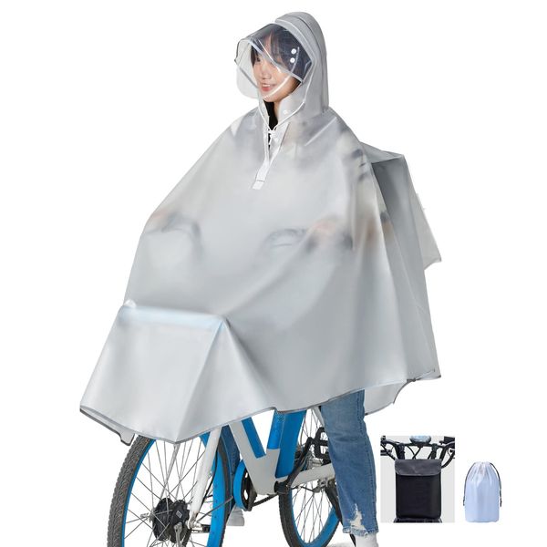 Facecozy Unisex Raincoat, Bicycle, Double Brim, Bicycle Raincoat, Rain Poncho with Reflective Tape, Waterproof, Long Poncho, Rainy Season, Durable, Lightweight, Raincoat, Rainy Wings, Cycling Specifications, Commuting to Work or School, Storage Bag Includ