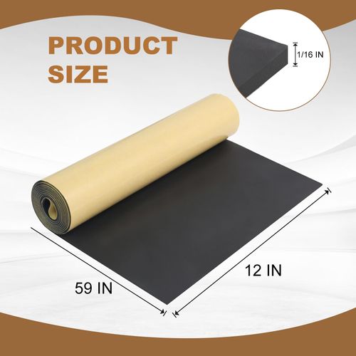Eunice Sponge Neoprene Foam Sheet with Adhesive, 12 in x 59 in x 1/16 in Foam Rubber Roll Cut to Multiple Dimensions, High Density Rubber Padding for Shock Pad, DIY, Crafts