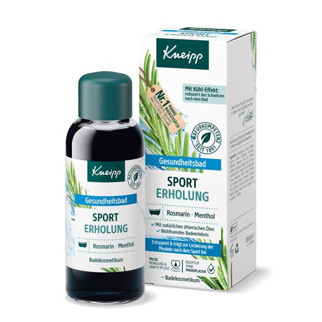 Kneipp Gesundheitsbad Sport Erholung - Badeöl mit natürlichem ätherischem Rosmarinöl & Menthol sowie ätherischen Ölen aus Eukalyptus & Kampher - entspannend & lockernd - mit Kühl-Effekt - 100ml