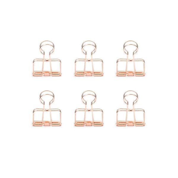 Kikkerland Copper Plated Steel Wire Clips, Set of 6 - Multipurpose for House or Office, Spring Loaded, Curved Ridges for Easy Application, 1.6 x 1.2 x 1-inches