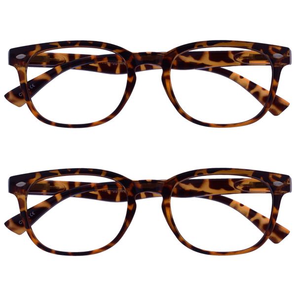 UV Reader Brown Tortoiseshell Reading Glasses Value 2 Pack Designer Style Mens Womens Spring Hinges UVR2PK014 +2.50