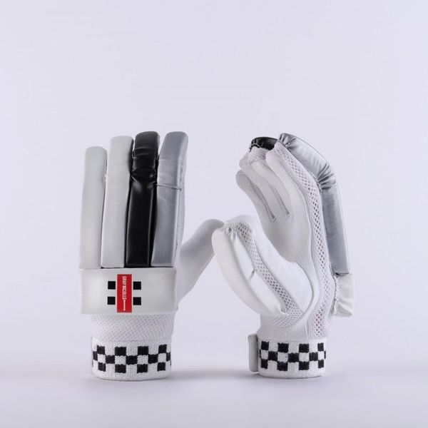 GRAY NICOLLS Thunder Junior Batting Gloves - WHITE/BLACK/SILVER - NEW FOR 2023 (J/RH)