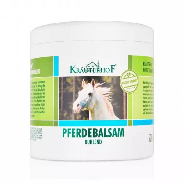 Kräuterhof Horse Balm Cools and Revitalises Precious Herbal Extracts from Horse Chestnut Arnica Rosemary and Mint Oil 500 ml Tub Sealed with Aluminum Foil