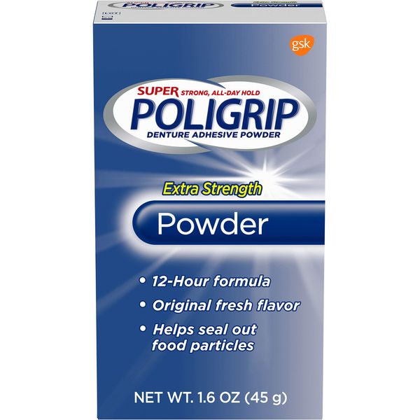 Super Poligrip Powder Size 1.6 oz Poligrip Extra Strength Denture Adhesive Powder (Pack of 10)