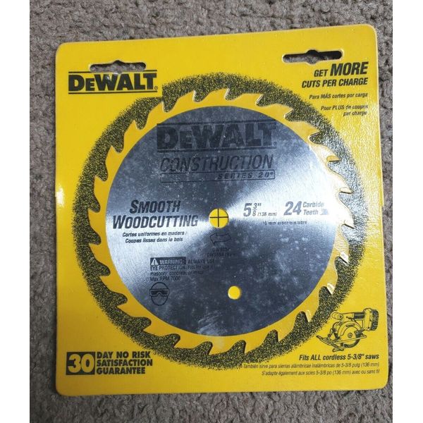 DEWALT DW9054 5-3/8" x 24 Tooth Smooth Woodcutting Carbide Saw Blade. New/Sealed