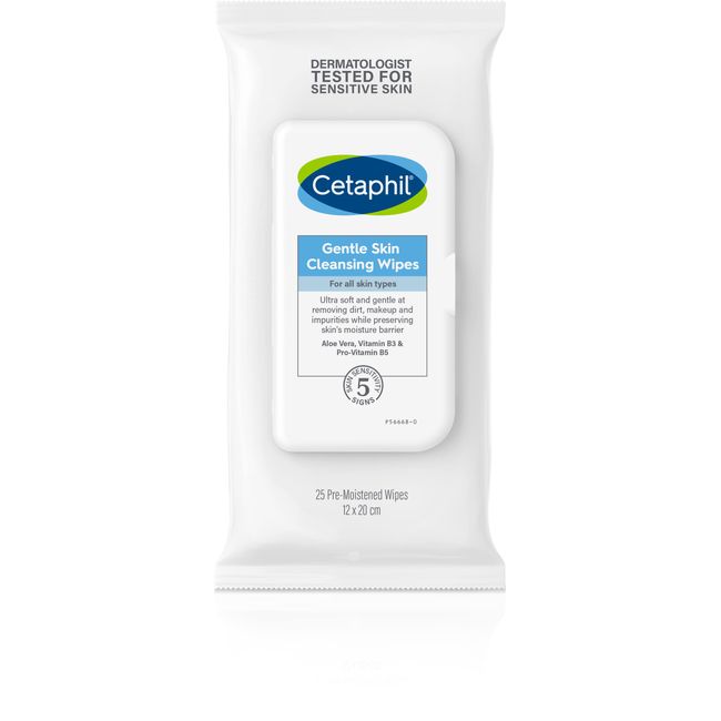 Cetaphil Face and Body Wipes, Gentle Skin Cleansing Cloths, 25 Count, Pack of 3, for Dry, Sensitive Skin, Flip Top Closure, Great for the Gym,Travel, in the Car, Hypoallergenic, Fragrance Free