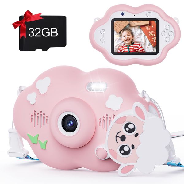 Selvim Kids Digital Camera for Girls Boys, 40.0MP Kids Camera Toddler Toys Selfie Video Camera for Age 3 4 5 6 7 8 Years Old Girls Birthday, HD 1080P 2.4 Inch Screen & 32GB Card