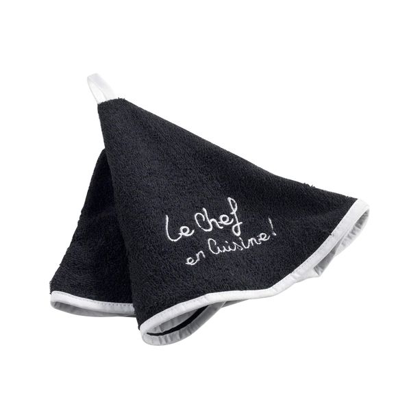 douceur d'intérieur, Cuistot Round Hand Towel Diameter 60 cm Black Embroidered Sponge