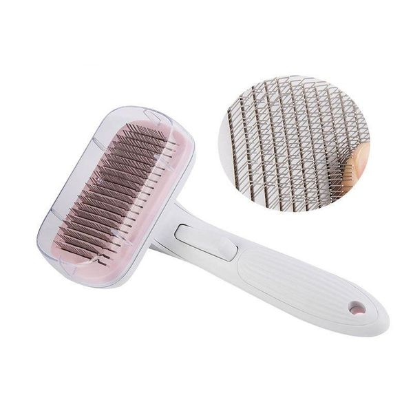 Luxury Pet Grooming Tool: Automatic Hair Brush Remover For Dogs And Cats - Fine Needle Comb / Pink