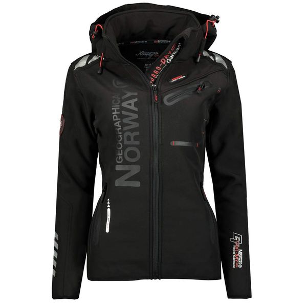 Geographical Norway Damen Reine Jacke Softshell Windbreaker Kapuze Patches Größe L Farbe WT4039F/GN-black-black