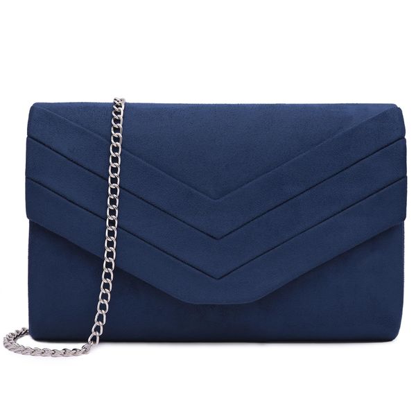 Milisente Clutch Bag for Women, Suede Clutch Bags for Wedding Shoulder Crossbody Evening Bag (Navy)