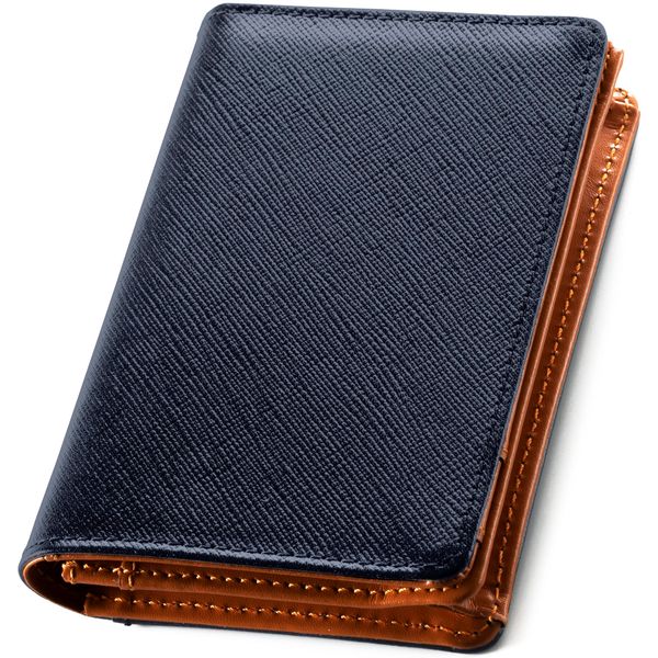 LUNICA Men's Business Card Holder, Genuine Leather, Luxury Saffiano Leather, Holds 70 Sheets, Large Capacity Card Case, navy