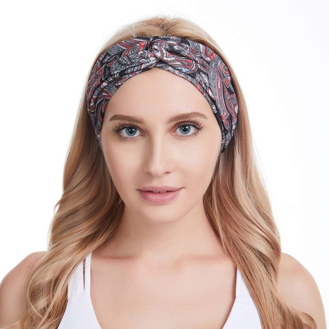 Fashband Boho Elastische Stirnbänder Criss Cross Head Schals Rote Blume Haarbänder Vintage Yoga Haarschmuck für Frauen und Mädchen (3 Stück)