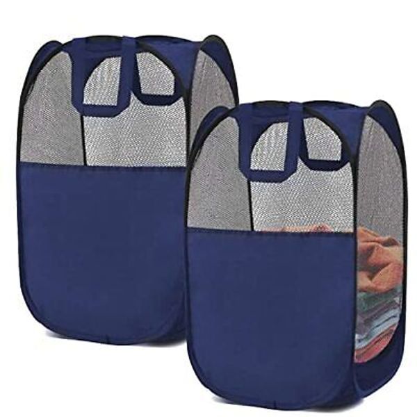 2 Laundry Baskets, pop-up Laundry Baskets, Foldable mesh Laundry Blue(2 pcs)