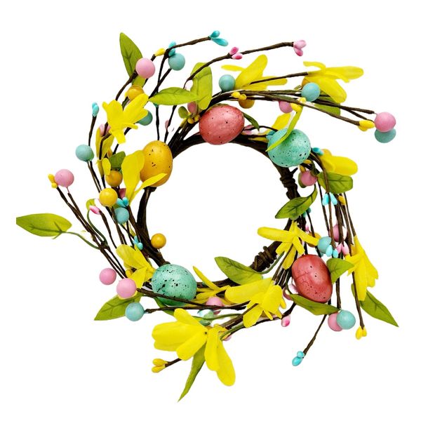 EV-126R-4 Easter Artificial Candle Ring 4.5" with Easter Egg and Yellow Flower