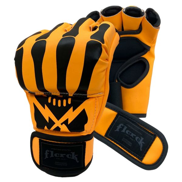 flcrck Open Finger Gloves MMA Boxing Gloves MMA Martial Arts Punching Gloves Muay Thai Kick Boxing Training Exercise (Orange BONE)