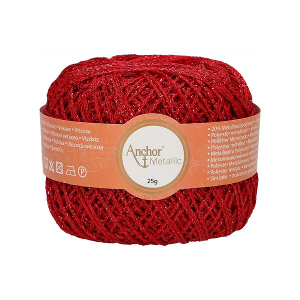 Anchor Yarn, Rayon Polyester, 00318 Metallic, Red