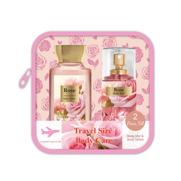 Bodybeau Bath and Body Gift Set for Women & Girls, Rose 2PCS Set for - Body Lotion, Body Mist, Personal Portable Body Care Travel Set, Mothers Day Gifts