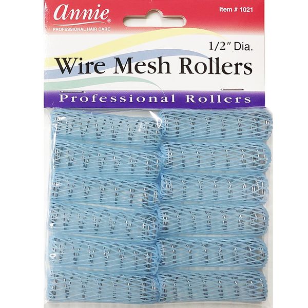 Annie Wire Mesh Rollers #1021, 12 Count Blue X-Small 1/2 Inch