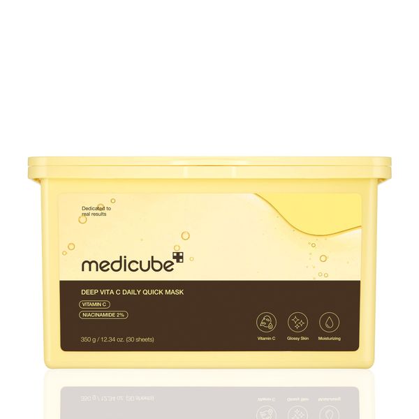 Medicube Deep Vita C Daily Quick 30 Sheet Masks - Vegan Certified, Quick Dispenser, Triple Vitamin Complex For Radiance and Hydration - Korean Face Masks