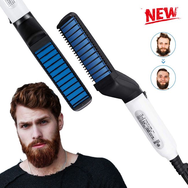 US Hair Straightener For Men Multifunctional Curling Electric Brush Beard Comb