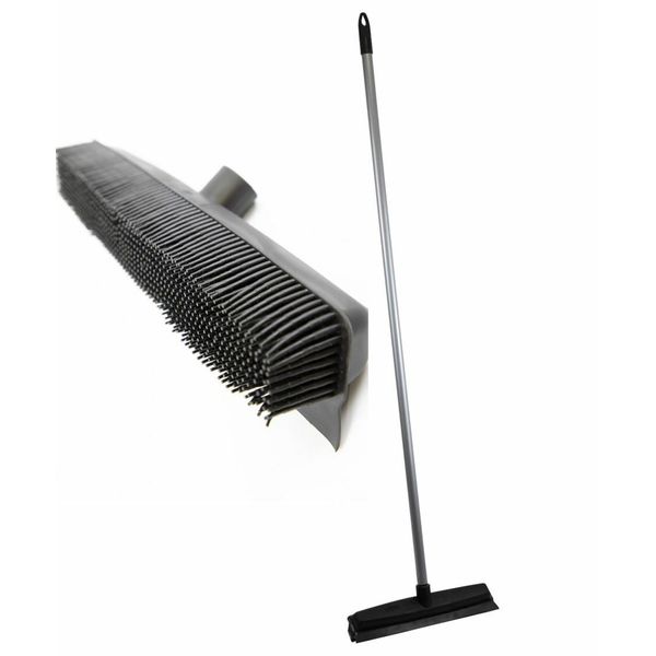 Heavy Duty Black Rubber Broom Pet Hair Brush with Solid 1.2m Handle NEW UK