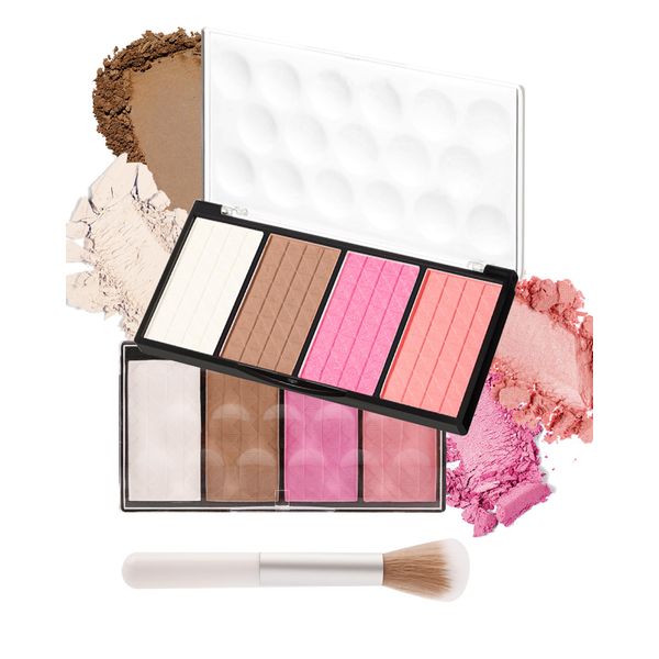 Matt Rouge Polvere Palette 4 in 1 Multi-use Creme Blush Palette con pennello, resistente all'acqua Contouring & Highlighter Polvere Easy to Blendable, palette professionale per il trucco del viso, 24