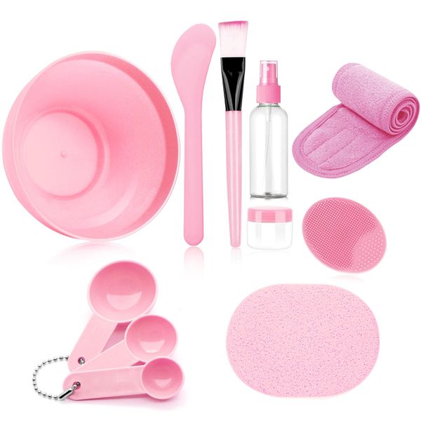 Face Mask Mixing Bowl Set, Lady Facial Care Facemask Mixing Tool Sets include Facial Mask Mixing Bowl Stick Spatula Silicone Cream Mask Brushes（pink）-christmas gifts