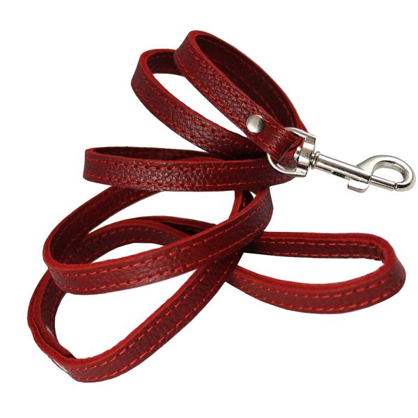 4-foot Genuine Leather 1/2" Wide Dog Leash for Small Breeds (Red)