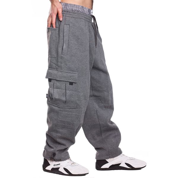 Mens Fleece Cargo Sweatpants, 4XL, Dark Grey