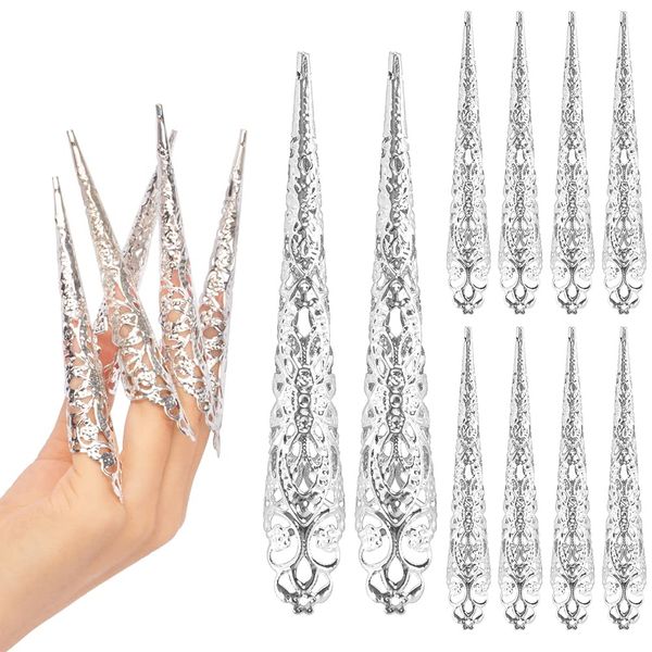 CLFYOU Women Long Nail Ring Cosplay Armor Ring Long Nail Ring Openwork Fake Nail Ring Fake Nail Ring Finger Decoration Finger Nail Nail Women DIY Nail Art Accessories Halloween Costume Gift