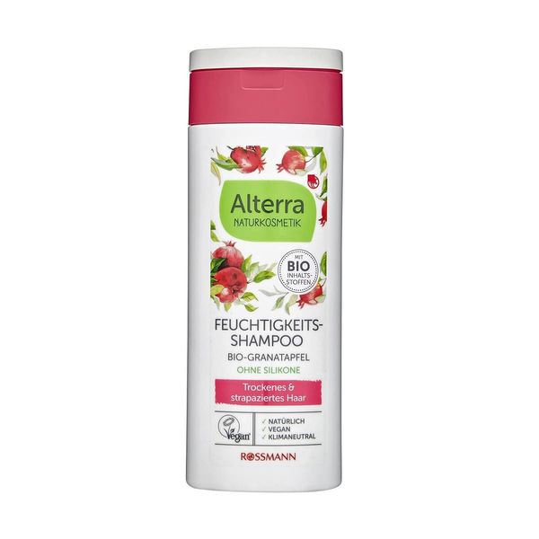 Alterra Natural Moisturizing Shampoo 200ml for dry & stressed hair, with organic pomegranate, acacia flowers & aloe vera, Silicone Free