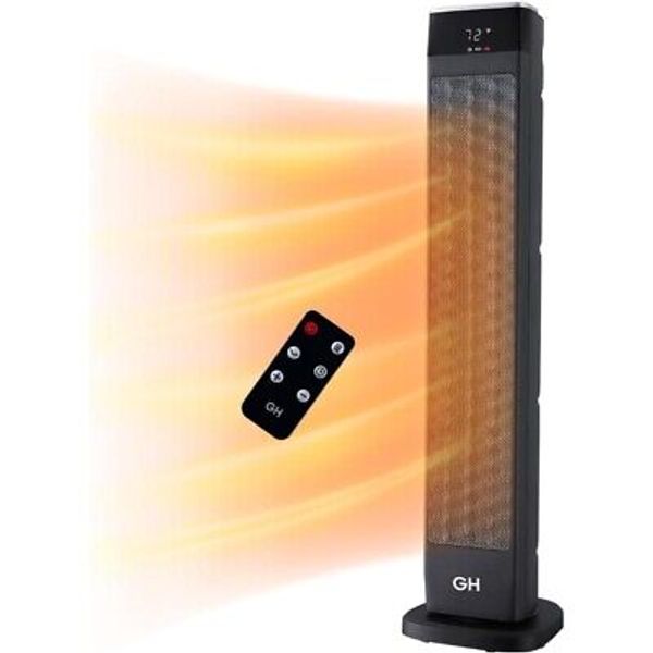 30" Ceramic Tower Space Heater with Remote Oscillating Overheat Protection Black