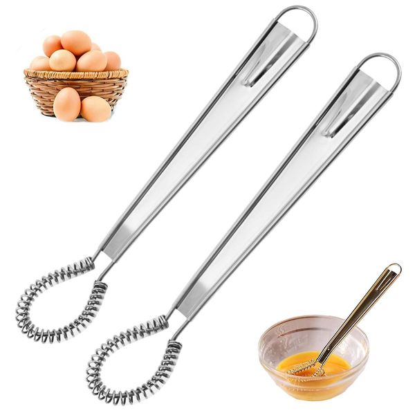 2PCS Mini Whisk,Small Whisk Stainless Steel Whisk Kitchen Manual Egg Beater Mini Spring Coil Egg Whisk Creamy Mixer Whisk Blender for Baking Cooking Milk Milk Tea