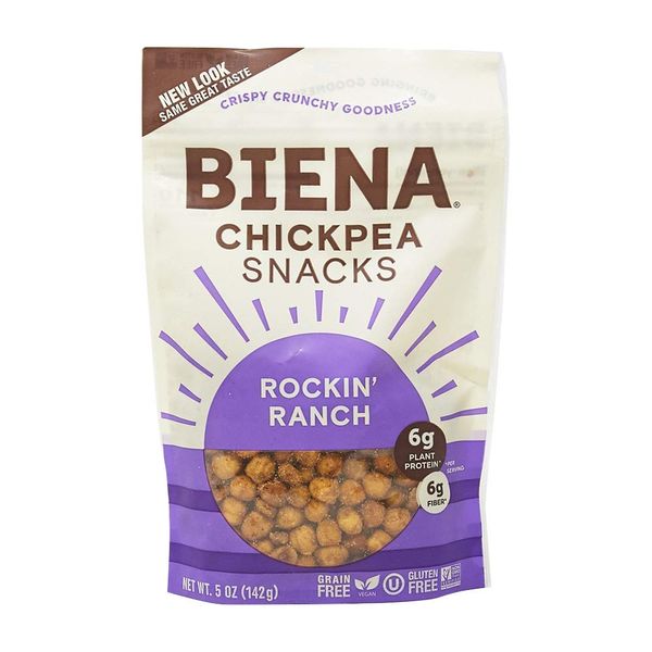 BIENA Chickpea Snacks - Crunchy Roasted Chickpeas - High Fiber Vegan Protein Snacks for Adults and Kids - 5 Ounce Individual Pack - Rockin' Ranch