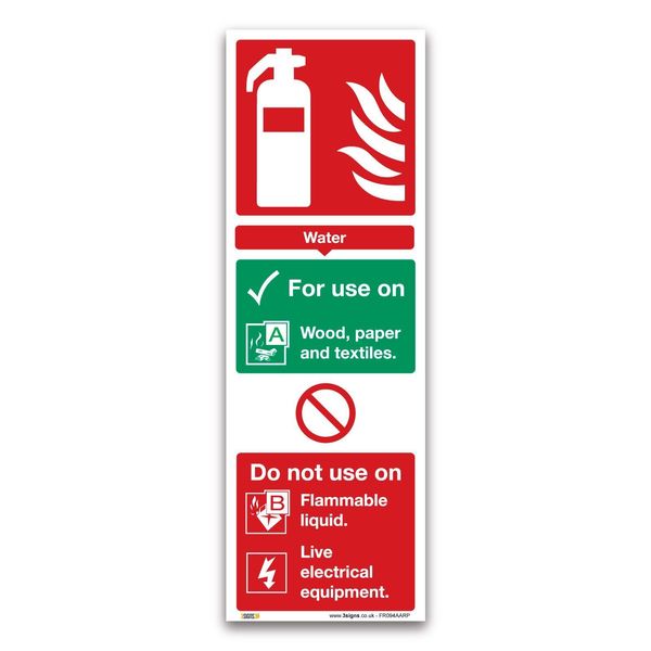 Water Fire Extinguisher Instruction Sign, 300x100mm, Plastic, Action Plan Safety