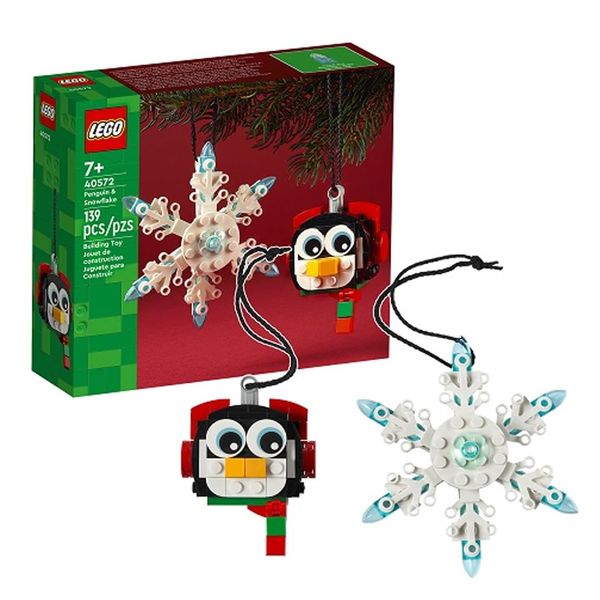 LEGO 40572 Penguin and Snowflake Hangable Christmas Decorations Great Gift for the Festive Christmas Holiday Season, White