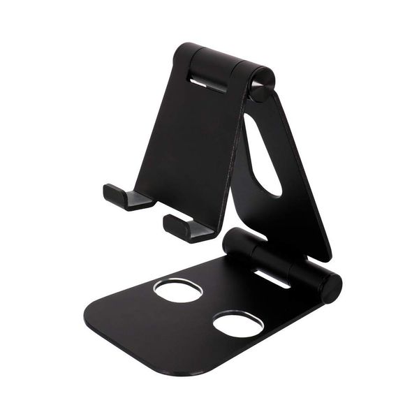 Owtec OWL-STD03-BK Aluminum Stand for Smartphones and Tablets, Adjustable Angle, Can Be Charged While Placed, Compact, Foldable, Black
